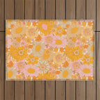 Retro Florals 70s Cream Outdoor Rug Gallery Image 1