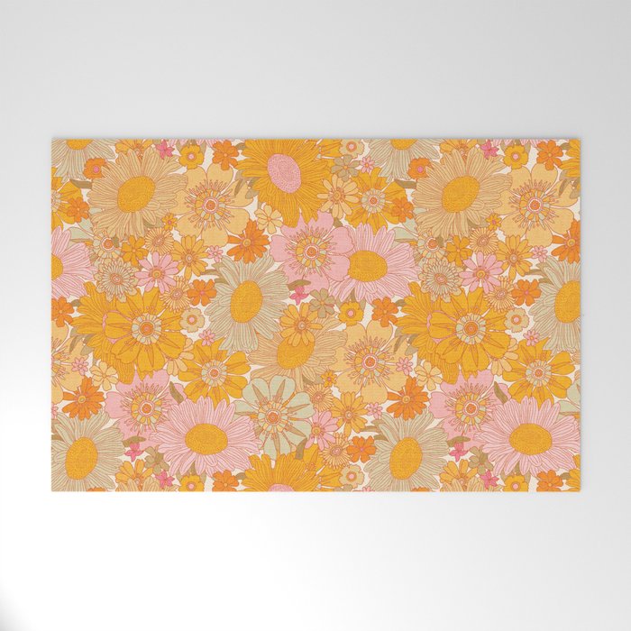 Retro Florals 70s Cream Welcome Mat Gallery Image 1