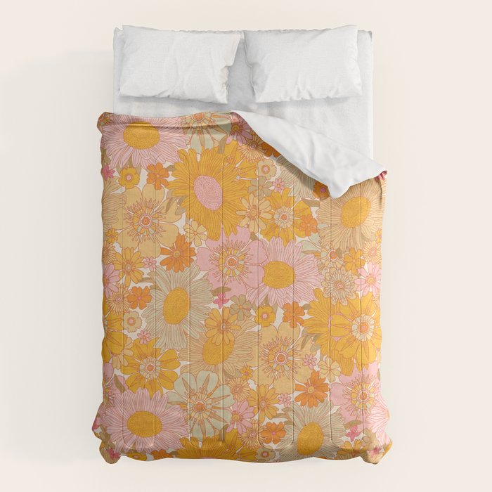 Retro Florals 70s Cream Comforter Gallery Image 1
