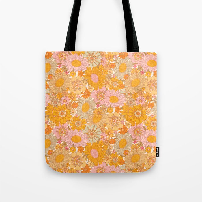Retro Florals 70s Cream Tote Bag Gallery Image 1