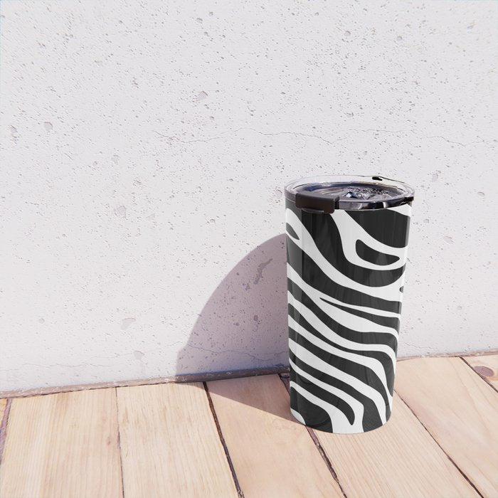 Black and white zebra stripe pattern Travel Mug Gallery Image 4