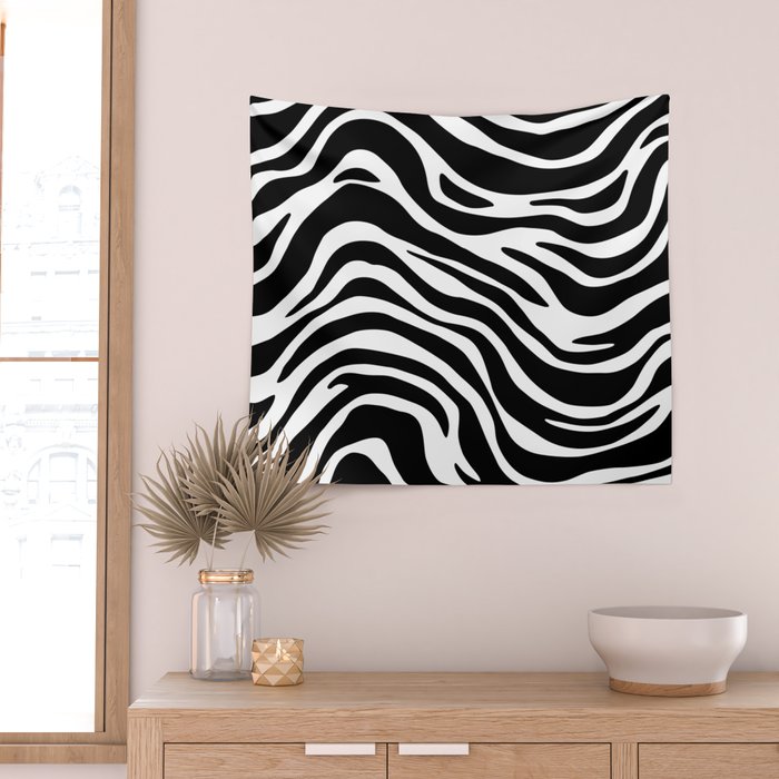 Black and white zebra stripe pattern Wall Tapestry Gallery Image 2