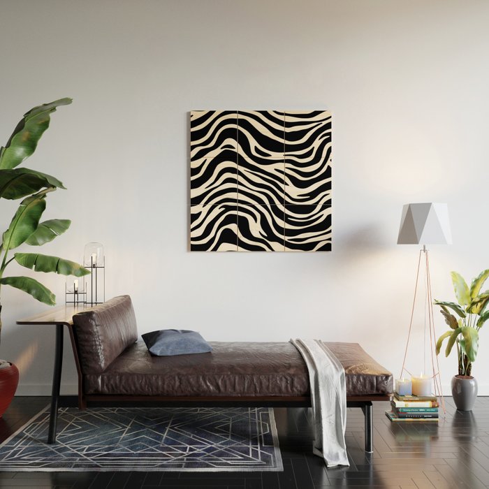 Black and white zebra stripe pattern Wood Wall Art Gallery Image 2