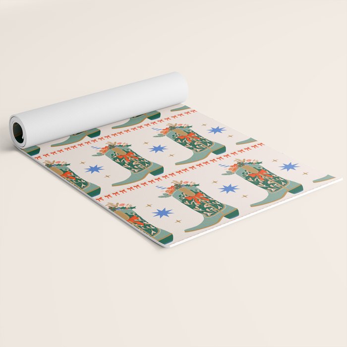 Festive Cowboy Boot Christmas Art  Whimsical Western Holiday Decor Yoga Mat Gallery Image 2