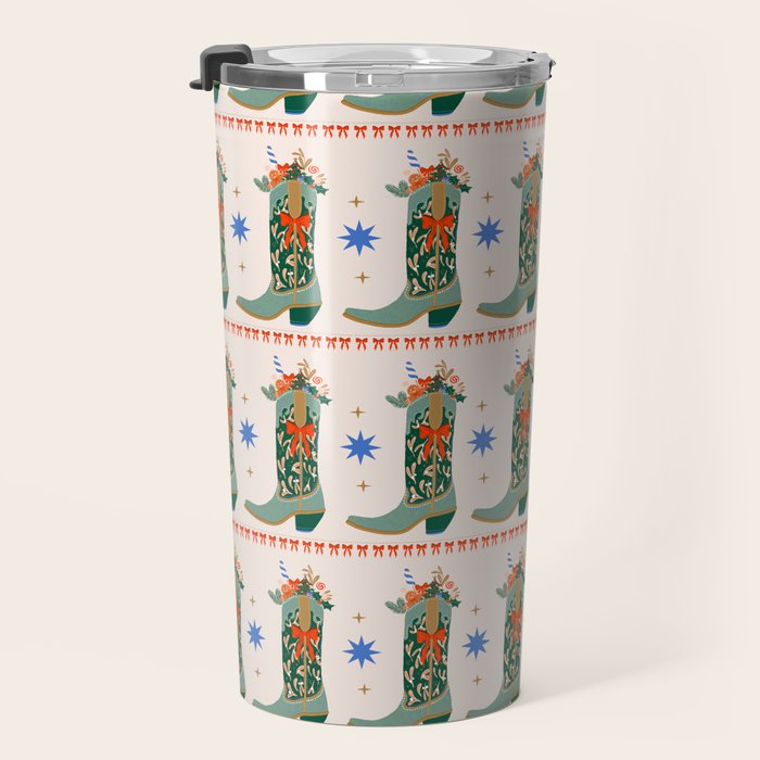 Festive Cowboy Boot Christmas Art  Whimsical Western Holiday Decor Travel Mug Gallery Image 3