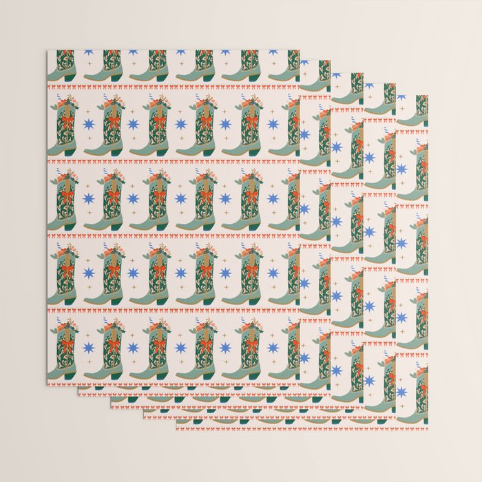 Festive Cowboy Boot Christmas Art  Whimsical Western Holiday Decor Wrapping Paper Gallery Image 3