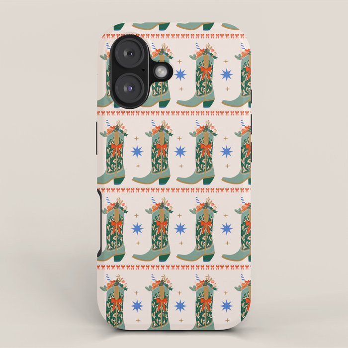 Festive Cowboy Boot Christmas Art  Whimsical Western Holiday Decor iPhone Case Gallery Image 1