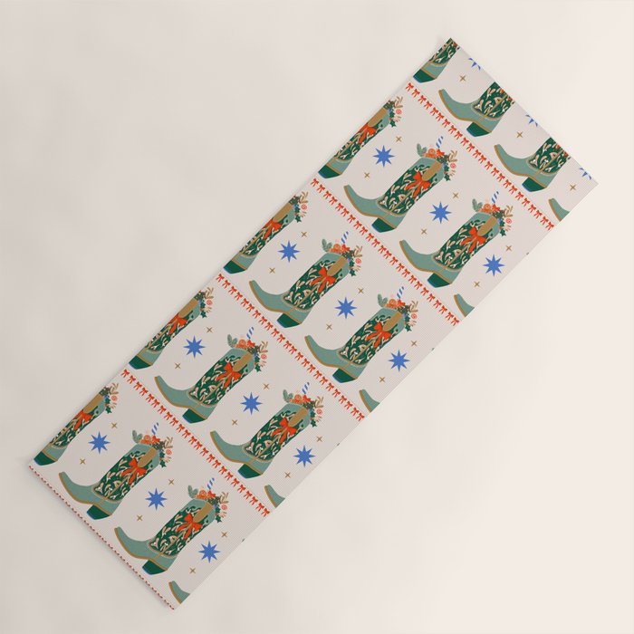 Festive Cowboy Boot Christmas Art  Whimsical Western Holiday Decor Yoga Mat Gallery Image 1