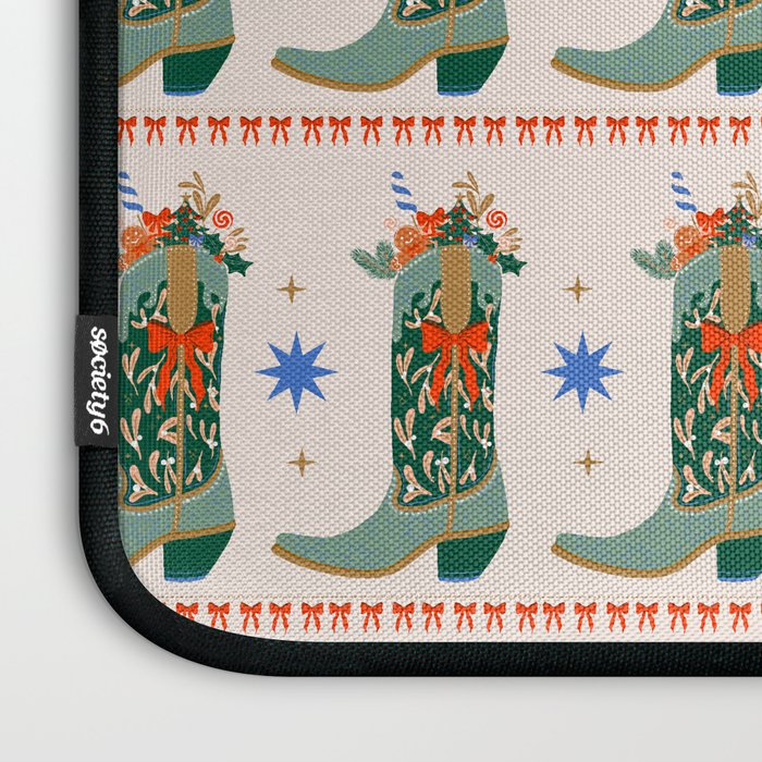 Festive Cowboy Boot Christmas Art  Whimsical Western Holiday Decor Laptop Sleeve Gallery Image 3