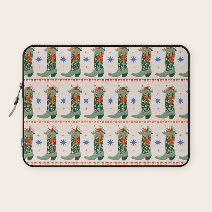 Festive Cowboy Boot Christmas Art  Whimsical Western Holiday Decor Laptop Sleeve Gallery Image 1