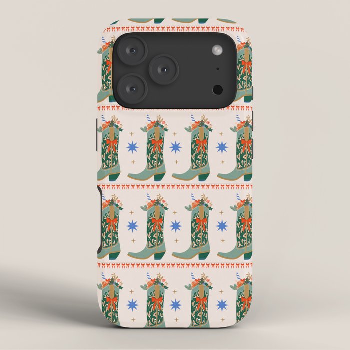 Festive Cowboy Boot Christmas Art  Whimsical Western Holiday Decor iPhone Case Gallery Image 3