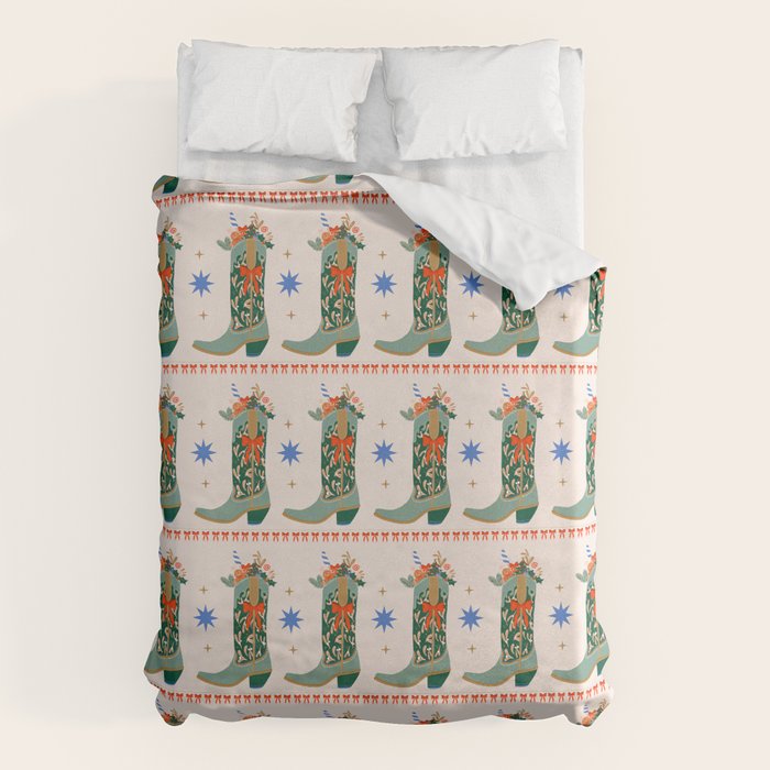 Festive Cowboy Boot Christmas Art  Whimsical Western Holiday Decor Duvet Cover Gallery Image 6