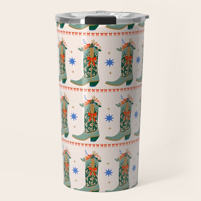 Festive Cowboy Boot Christmas Art  Whimsical Western Holiday Decor Travel Mug Gallery Image 1