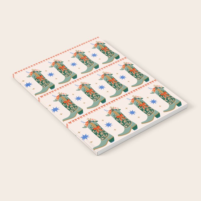 Festive Cowboy Boot Christmas Art  Whimsical Western Holiday Decor Notebook Gallery Image 1