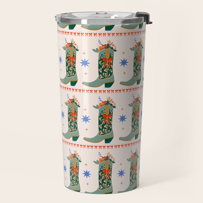 Festive Cowboy Boot Christmas Art  Whimsical Western Holiday Decor Travel Mug Gallery Image 2