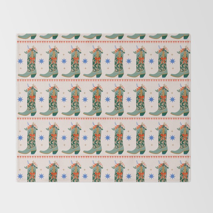 Festive Cowboy Boot Christmas Art  Whimsical Western Holiday Decor Throw Blanket Gallery Image 2