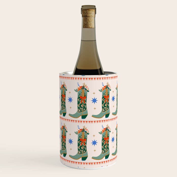 Festive Cowboy Boot Christmas Art  Whimsical Western Holiday Decor Wine Chiller Gallery Image 2