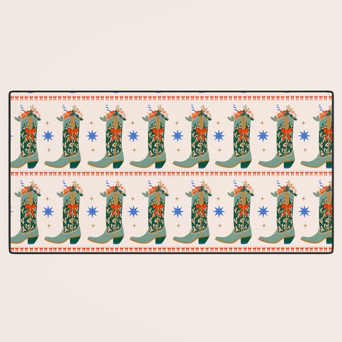 Festive Cowboy Boot Christmas Art  Whimsical Western Holiday Decor Desk Mat Gallery Image 3