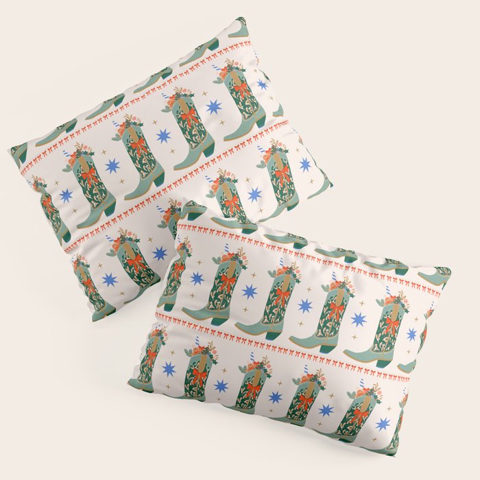 Festive Cowboy Boot Christmas Art  Whimsical Western Holiday Decor Pillow Sham Gallery Image 3