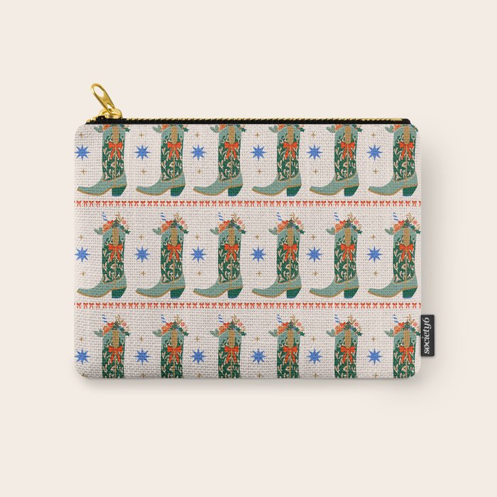 Festive Cowboy Boot Christmas Art  Whimsical Western Holiday Decor Carry All Pouch Gallery Image 1