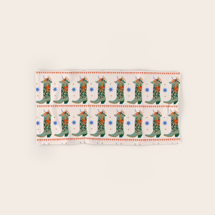 Festive Cowboy Boot Christmas Art  Whimsical Western Holiday Decor Bath Towel Gallery Image 1