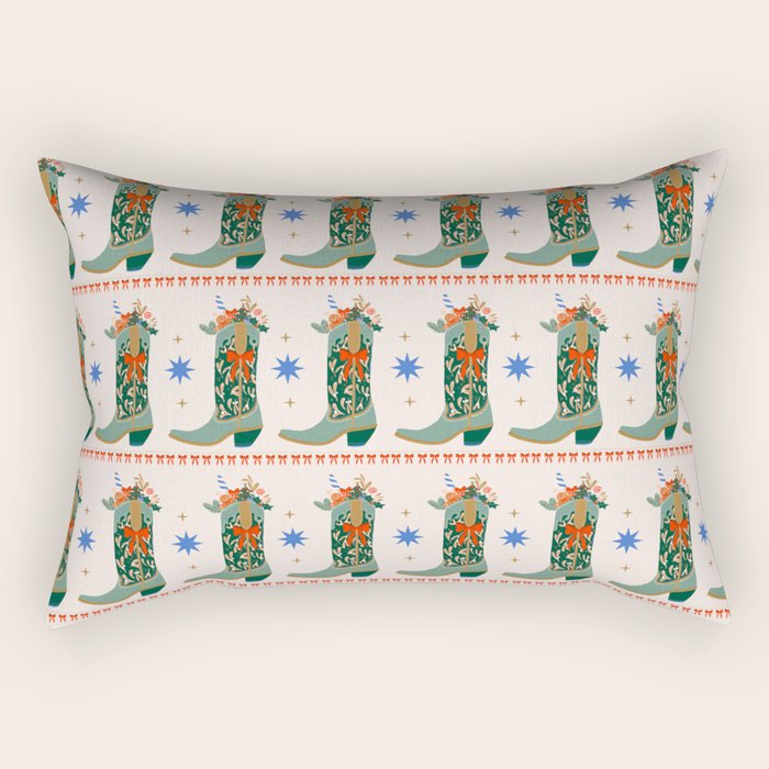 Festive Cowboy Boot Christmas Art  Whimsical Western Holiday Decor Rectangular Pillow Gallery Image 1