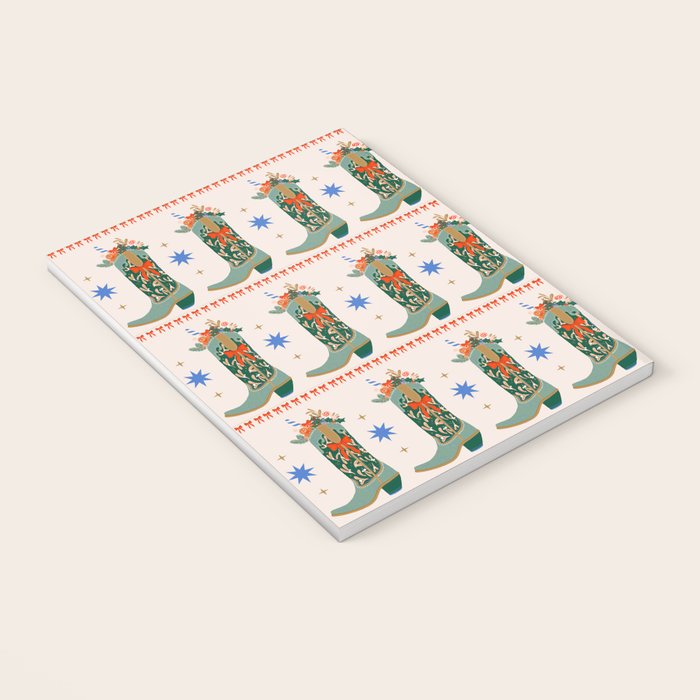 Festive Cowboy Boot Christmas Art  Whimsical Western Holiday Decor Notebook Gallery Image 3