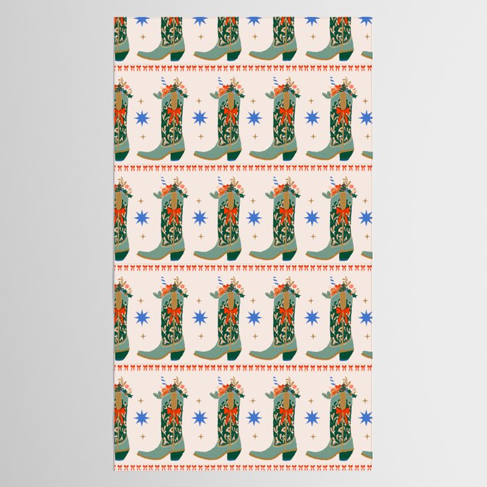 Festive Cowboy Boot Christmas Art  Whimsical Western Holiday Decor Tablecloth Gallery Image 2