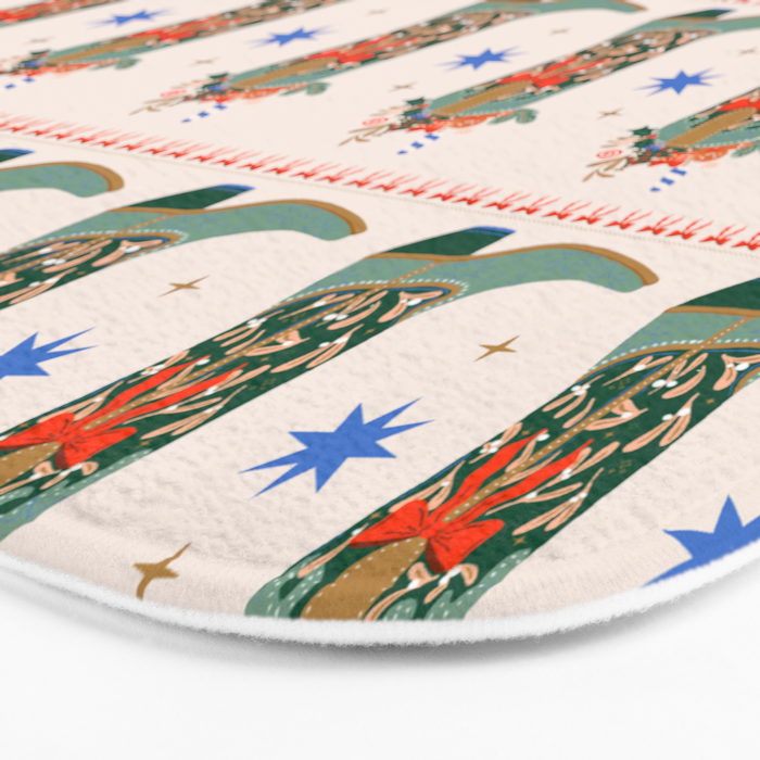 Festive Cowboy Boot Christmas Art  Whimsical Western Holiday Decor Bath Mat Gallery Image 3