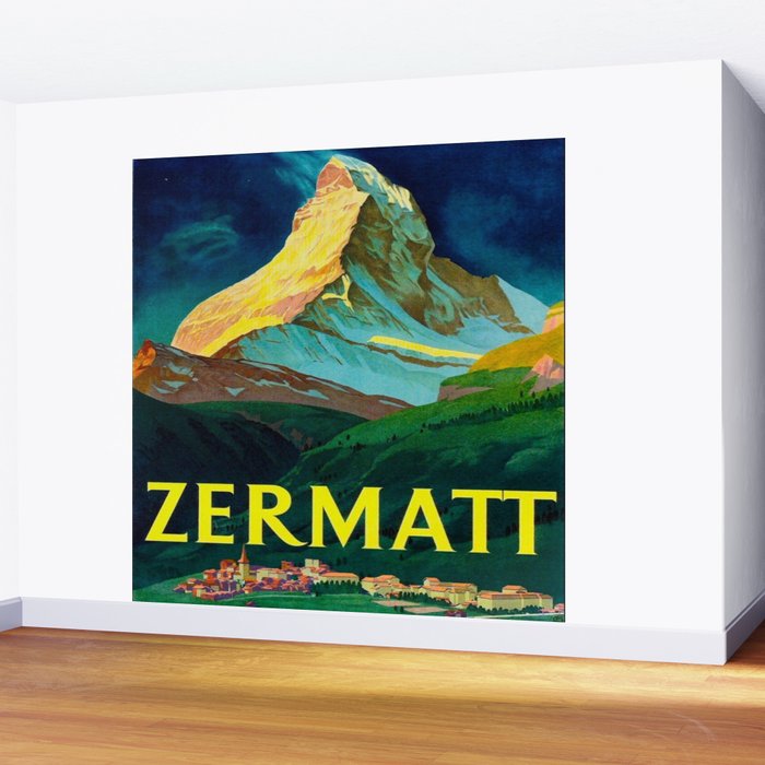 Zermatt Switzerland Vintage Mid Century Modern Travel Poster Wall Mural Gallery Image 2