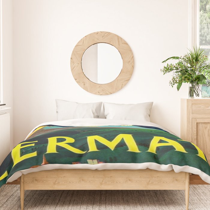 Zermatt Switzerland Vintage Mid Century Modern Travel Poster Duvet Cover Gallery Image 3