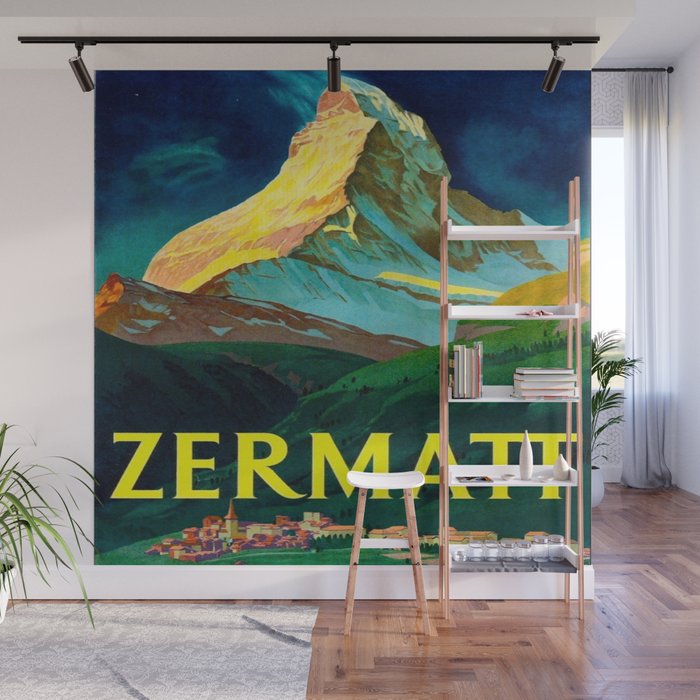 Zermatt Switzerland Vintage Mid Century Modern Travel Poster Wall Mural Gallery Image 1