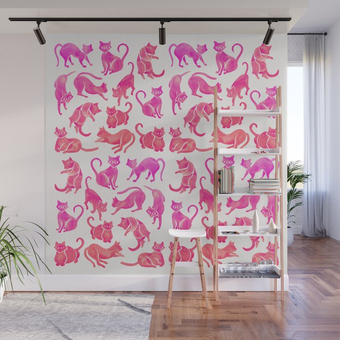 Cat Positions - Pink OmbrÃ© Palette Wall Mural Gallery Image 1