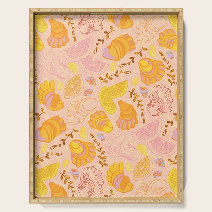 Coastal Oysters on the Beach in Lemon Orange & Peach Serving Tray Gallery Image 1