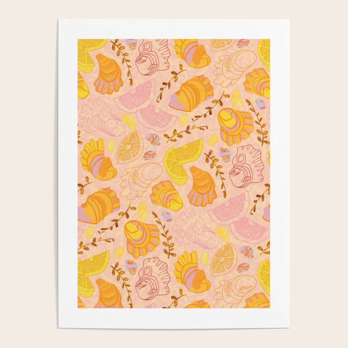 Coastal Oysters on the Beach in Lemon Orange & Peach Poster Gallery Image 4