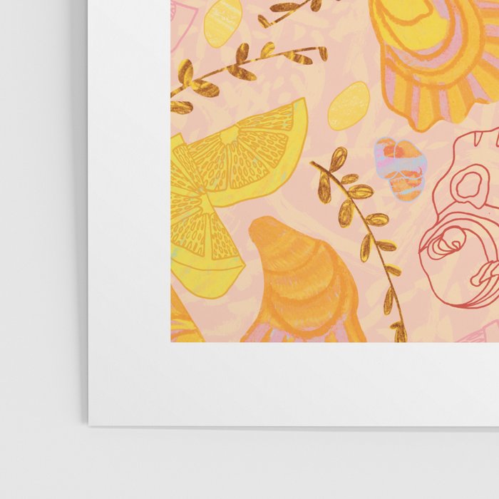 Coastal Oysters on the Beach in Lemon Orange & Peach Poster Gallery Image 3