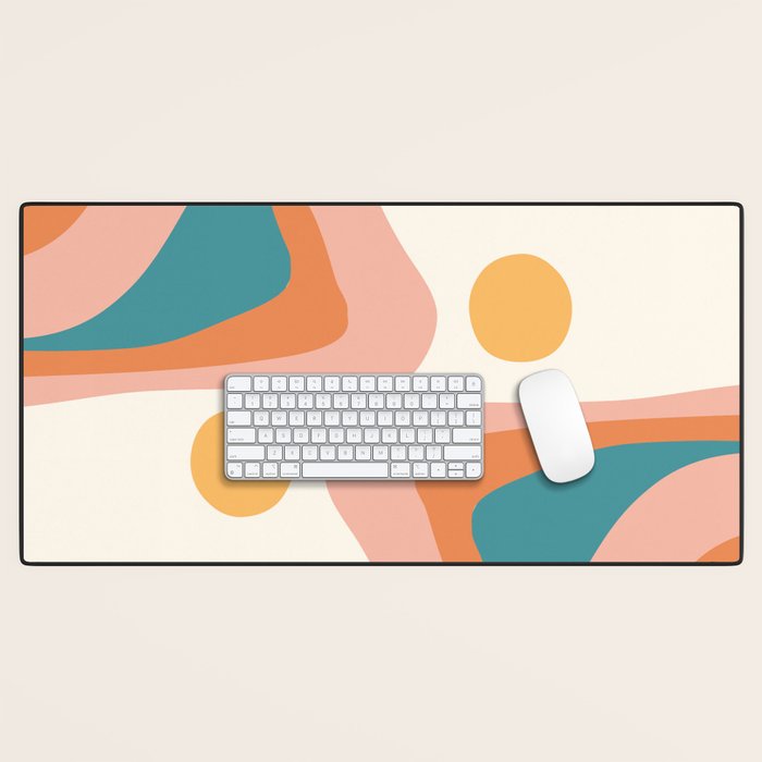 Abstract Wavy Rainbow and Sun Pattern in retro theme Desk Mat Gallery Image 1