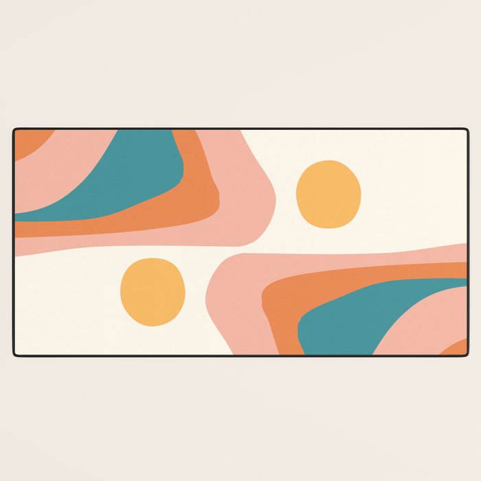 Abstract Wavy Rainbow and Sun Pattern in retro theme Desk Mat Gallery Image 3