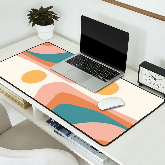 Abstract Wavy Rainbow and Sun Pattern in retro theme Desk Mat Gallery Image 2