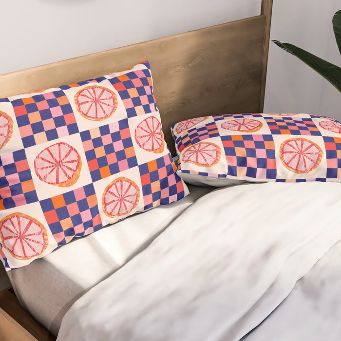 Checkered Sliced Citrus Fruit in Navy & Peachy Pink Pillow Sham Gallery Image 2