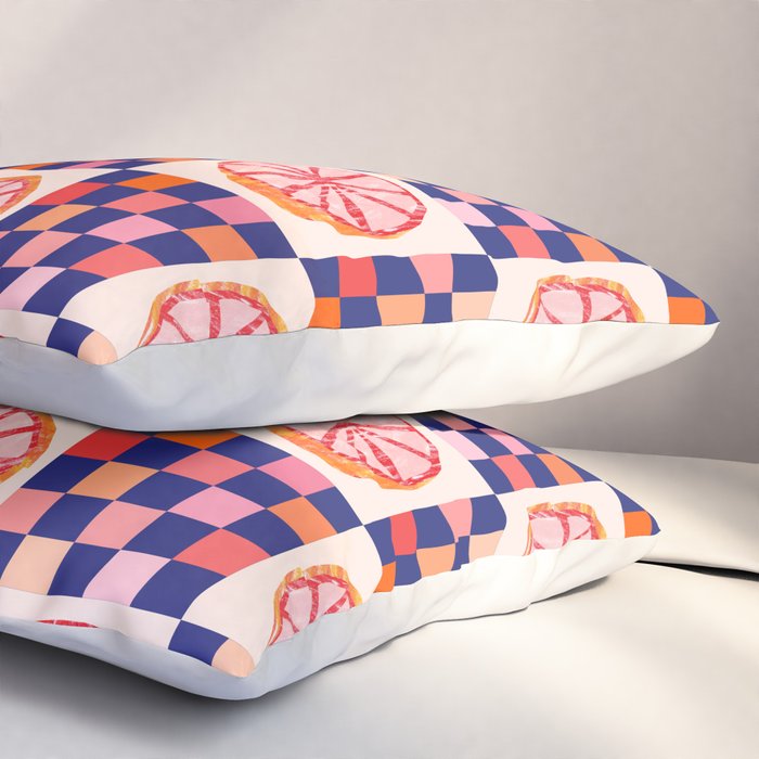 Checkered Sliced Citrus Fruit in Navy & Peachy Pink Pillow Sham Gallery Image 3
