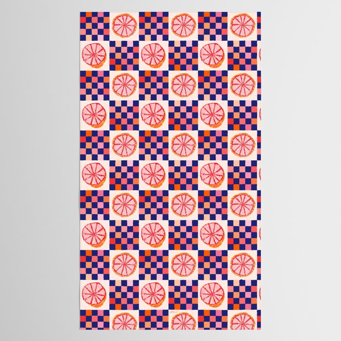 Checkered Sliced Citrus Fruit in Navy & Peachy Pink Tablecloth Gallery Image 2