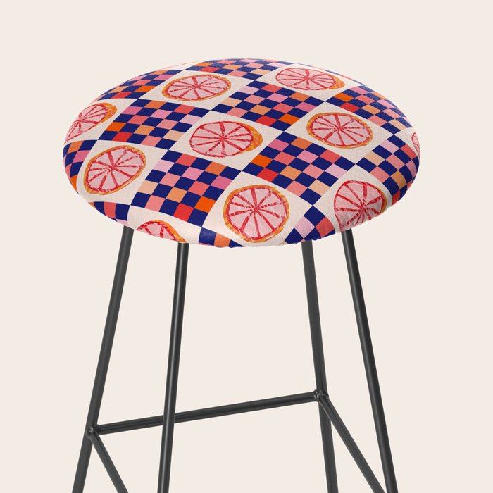 Checkered Sliced Citrus Fruit in Navy & Peachy Pink Stool Gallery Image 2