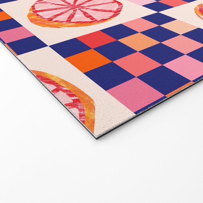 Checkered Sliced Citrus Fruit in Navy & Peachy Pink Welcome Mat Gallery Image 2