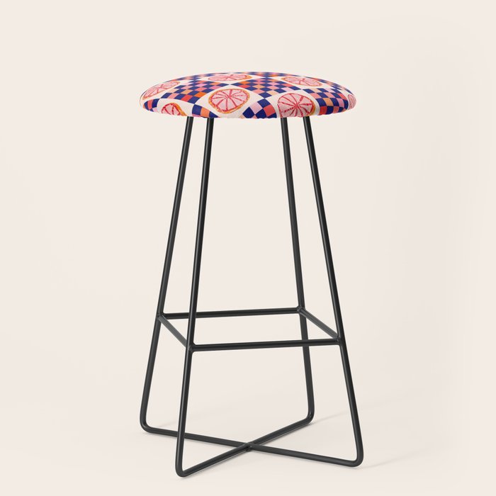 Checkered Sliced Citrus Fruit in Navy & Peachy Pink Stool Gallery Image 1