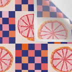 Checkered Sliced Citrus Fruit in Navy & Peachy Pink Wall Tapestry Gallery Image 3