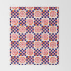 Checkered Sliced Citrus Fruit in Navy & Peachy Pink Throw Blanket Gallery Image 2