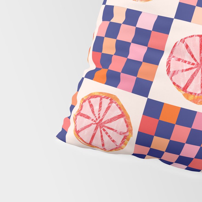 Checkered Sliced Citrus Fruit in Navy & Peachy Pink Pillow Sham Gallery Image 4