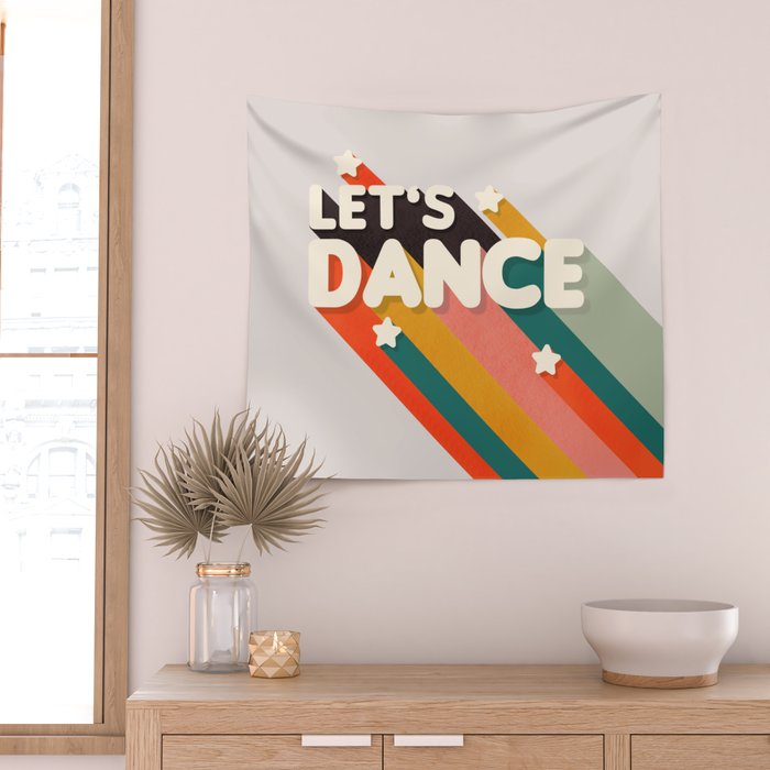 Let's Dance - retro rainbow typography Wall Tapestry Gallery Image 2