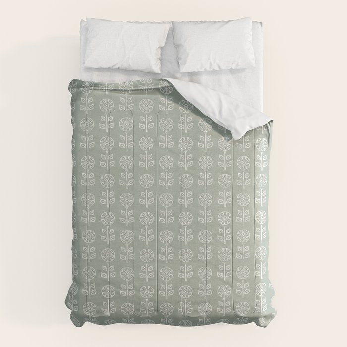 block print floral - sage Comforter Gallery Image 6